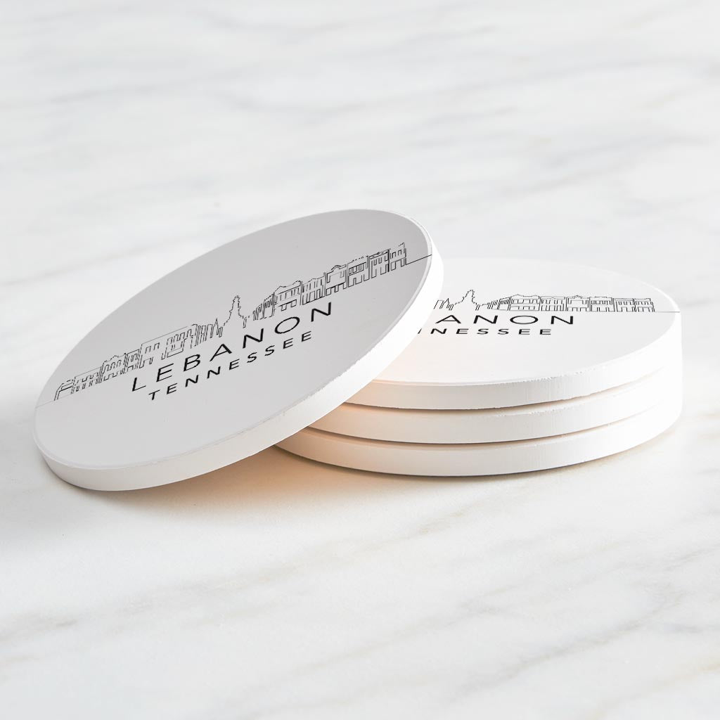 Minimalist B&W Tennessee Lebanon Skyline | Absorbent Coasters | Set of 4 | Min 2