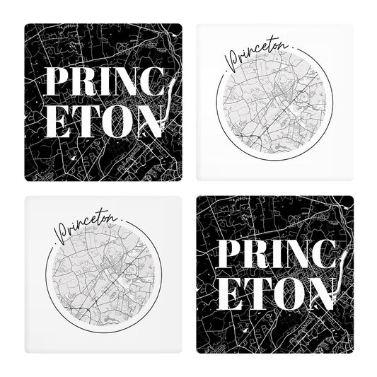 Minimalistic B&W New Jersey Princeton Maps | Absorbent Coasters | Set of 4 | Min 2