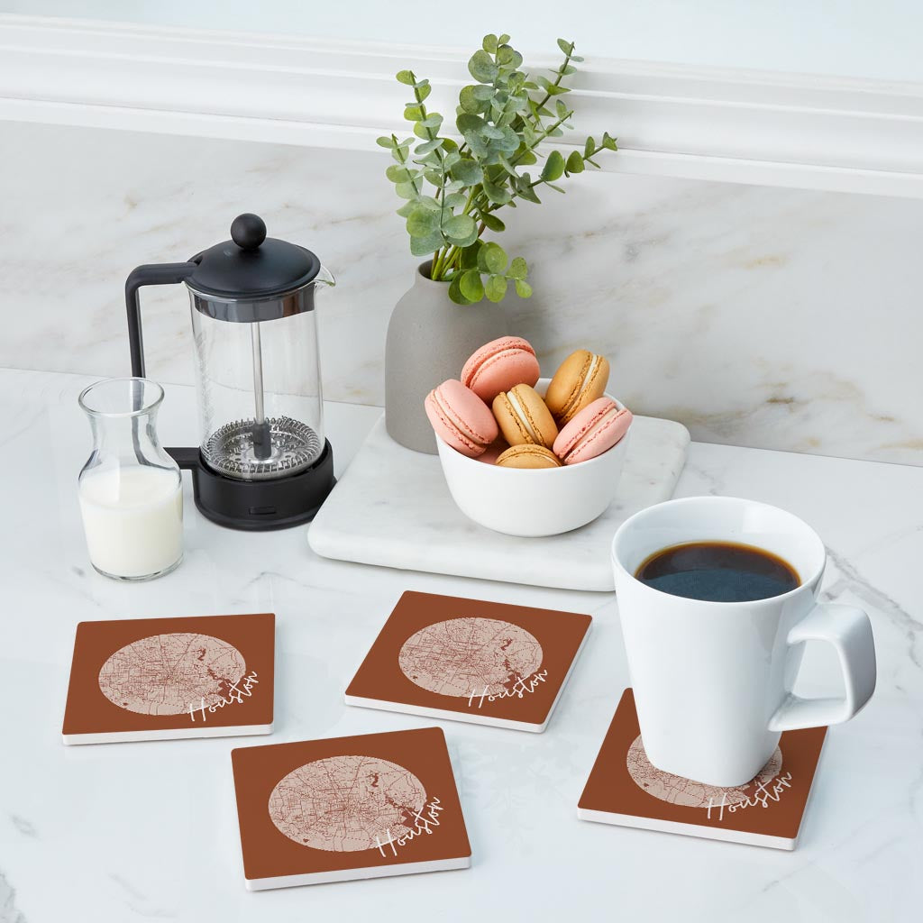 Modern Minimalist Houston Texas Map | Absorbent Coasters | Set of 4 | Min 2