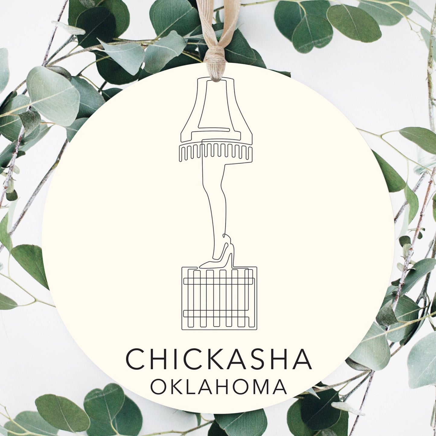 Modern Minimalist Oklahoma Chickasha Leg Lamp | Wood Ornament | Eaches | Min 1