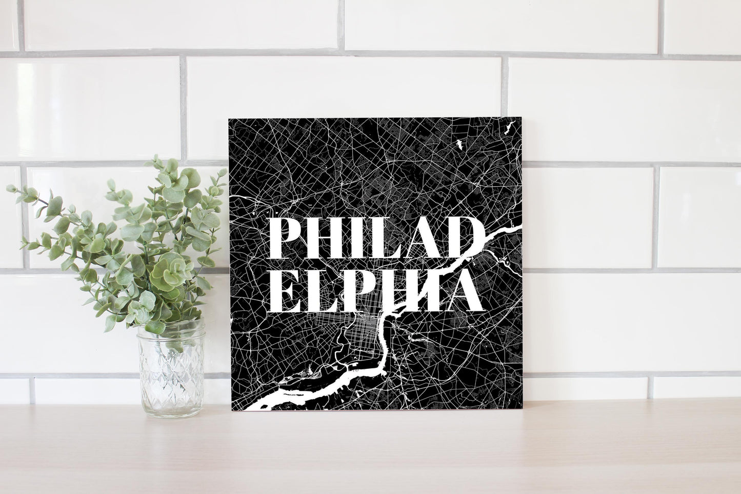 Minimalistic B&W Pennsylvania Philadelphia Map | Wood Sign | Eaches | Min 2