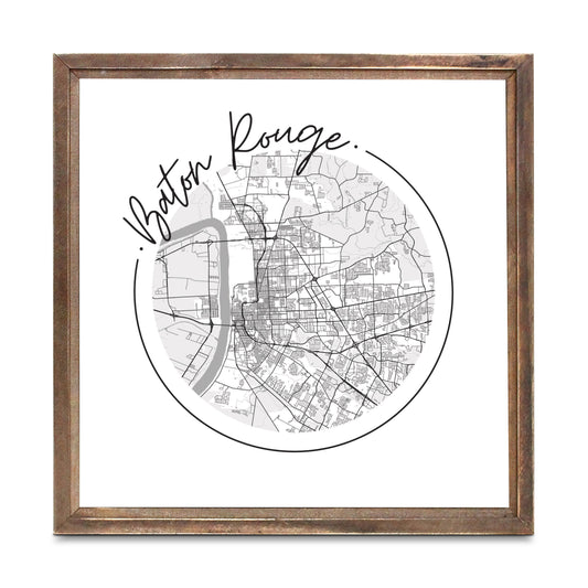 Minimalist B&W Louisiana Baton Rouge Circle Map | Wood Sign | Eaches | Min 1