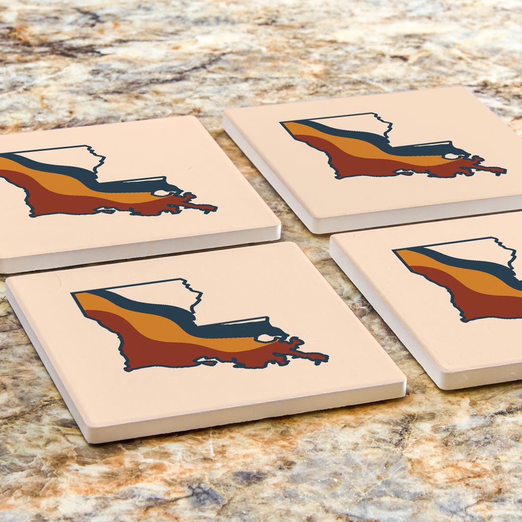 Modern Minimalist Louisiana Retro State Shape | Absorbent Coasters | Set of 4 | Min 2