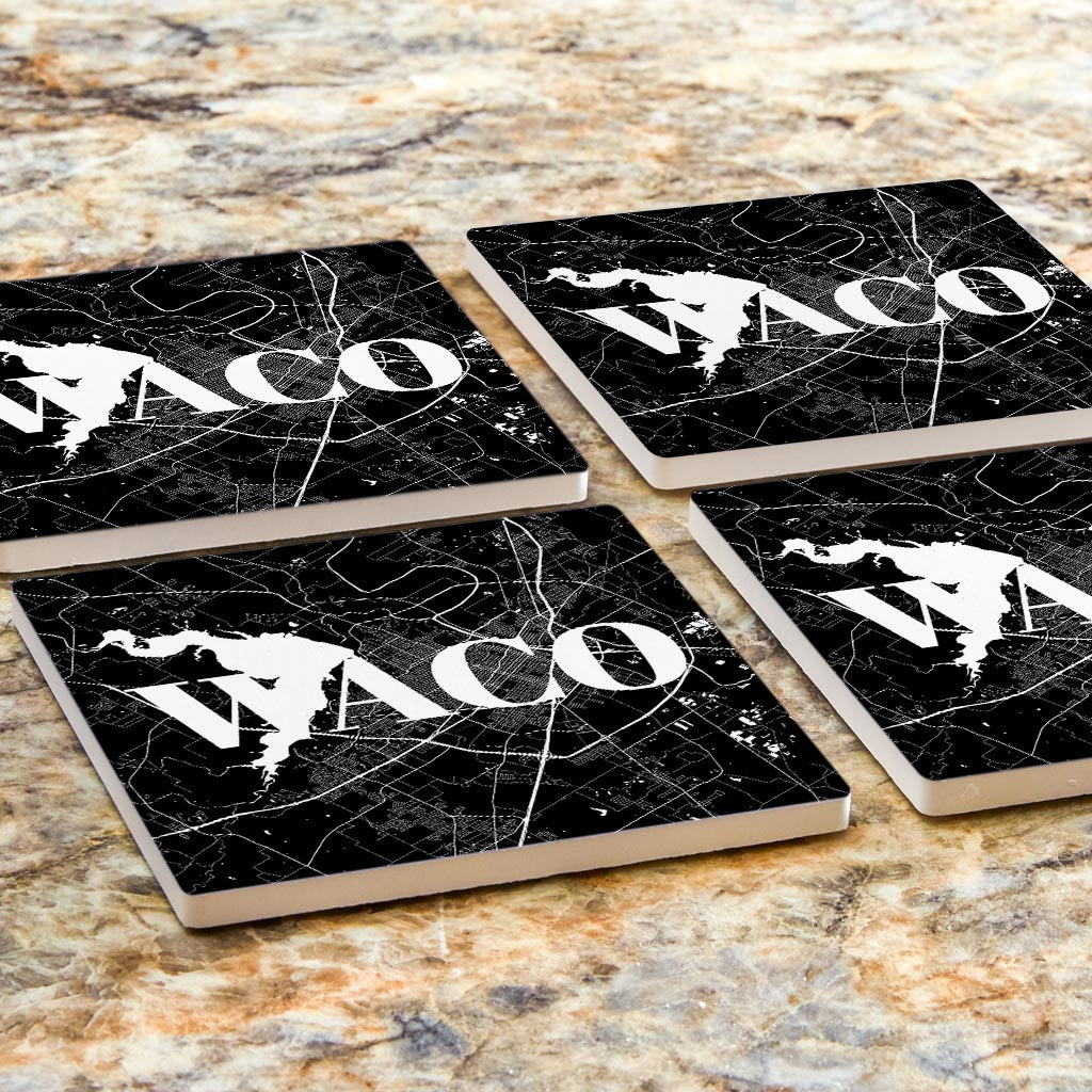 Minimalistic B&W Texas Waco Map| Absorbent Coasters | Set of 4 | Min 2