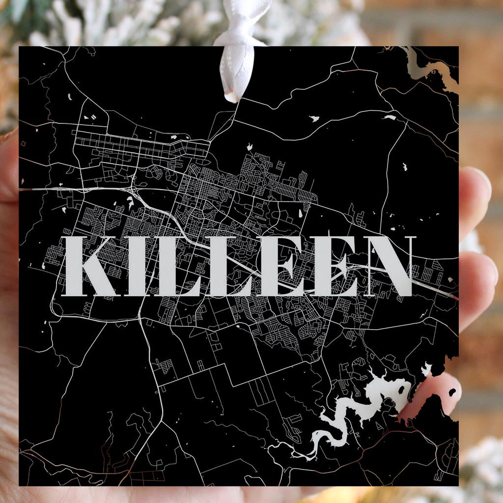 Minimalistic B&W Texas Killeen Map | Wood Ornament | Eaches | Min 6