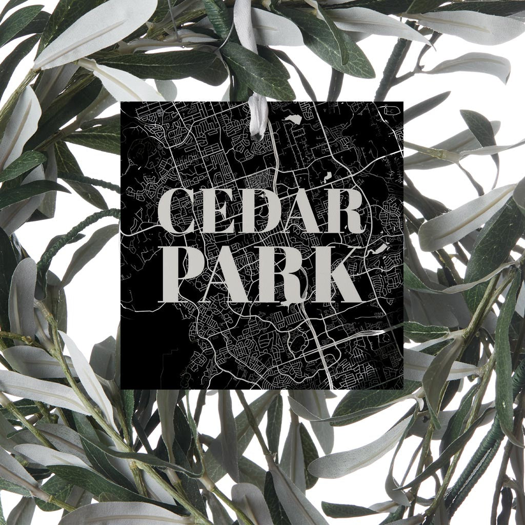 Minimalistic B&W Texas Cedar Park Map | Wood Ornament | Eaches | Min 6