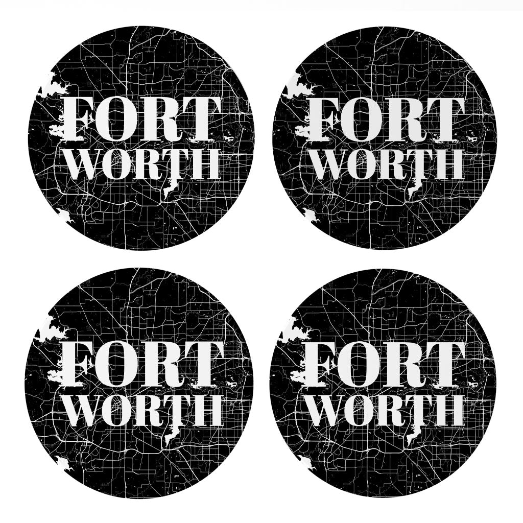 Minimalistic B&W Texas Fort Worth Map| Absorbent Coasters | Set of 4 | Min 2