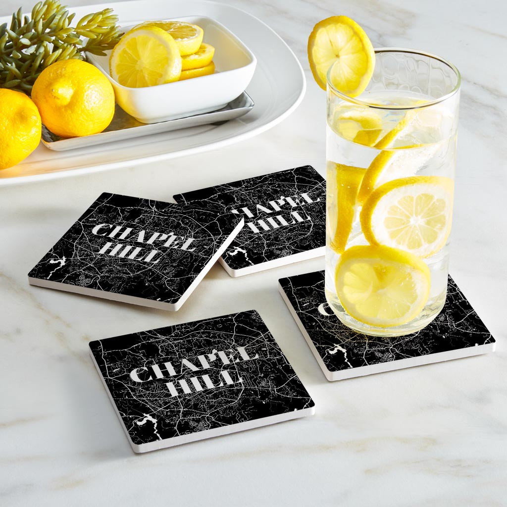 Minimalistic B&W North Carolina Chapel Hill Map | Absorbent Coasters | Set of 4 | Min 2