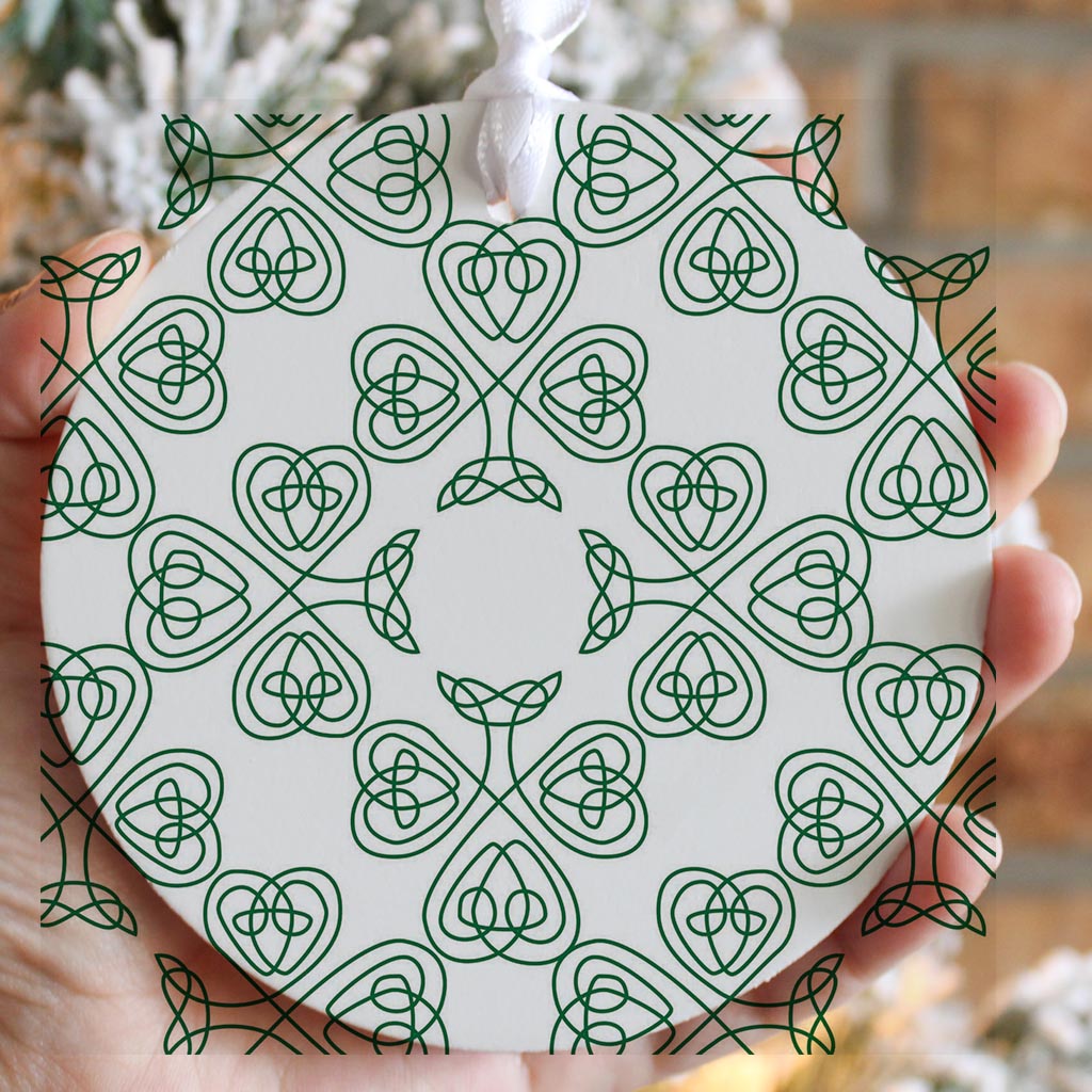 White Green Shamrock Pattern| Wood Ornament | Eaches | Min 6