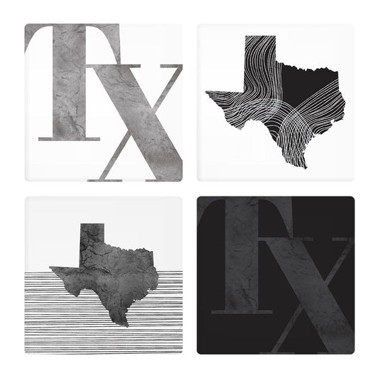 Modern Black White Texas Set | Absorbent Coasters | Set of 4 | Min 2