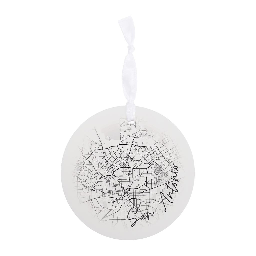 Minimalistic B&W Texas San Antonio Circle Map | Wood Ornament | Eaches | Min 6