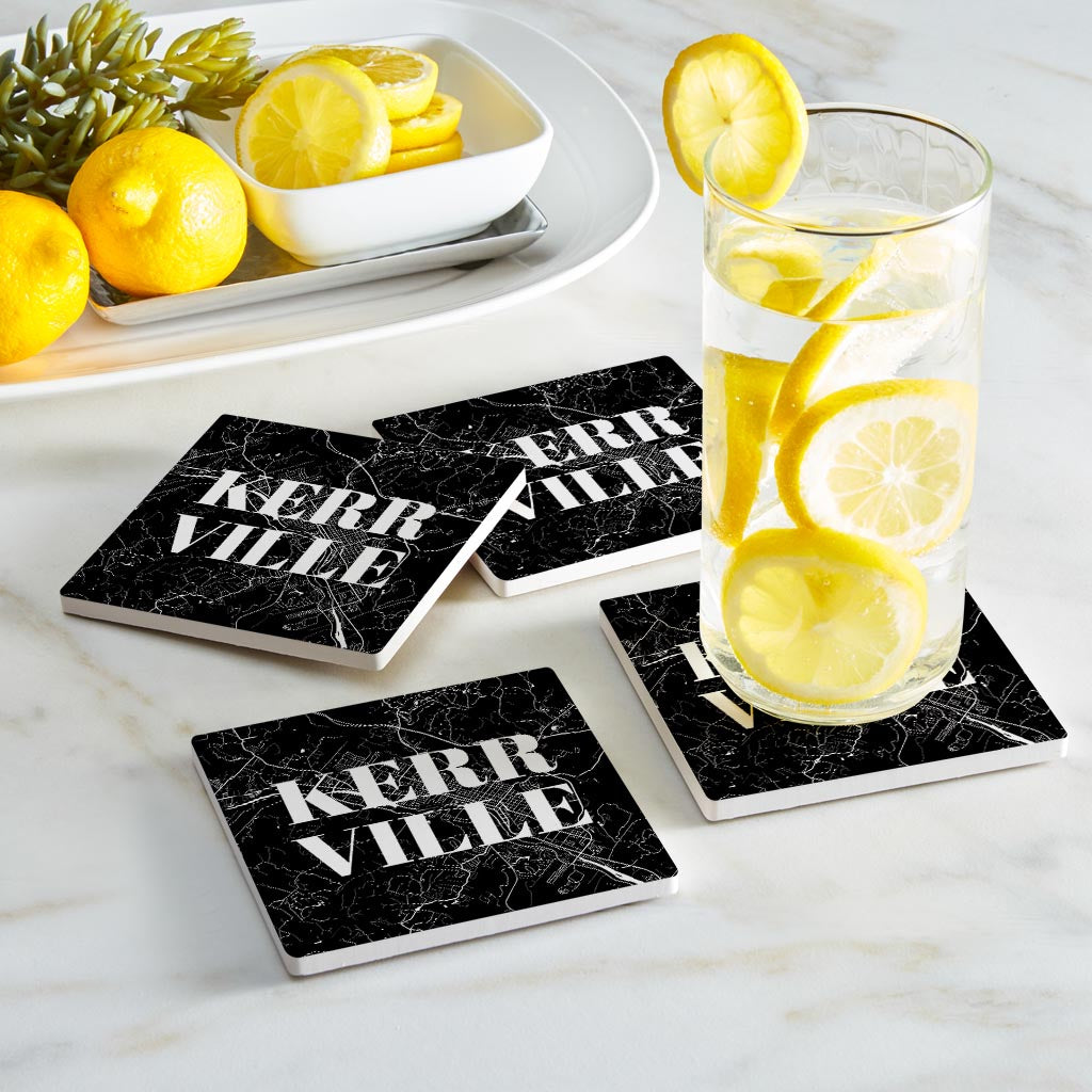 Minimalistic B&W Texas Kerrville Map| Absorbent Coasters | Set of 4 | Min 2