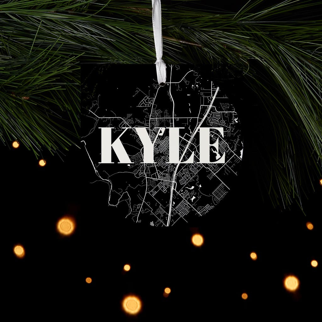 Minimalistic B&W Texas Kyle Map | Wood Ornament | Eaches | Min 6