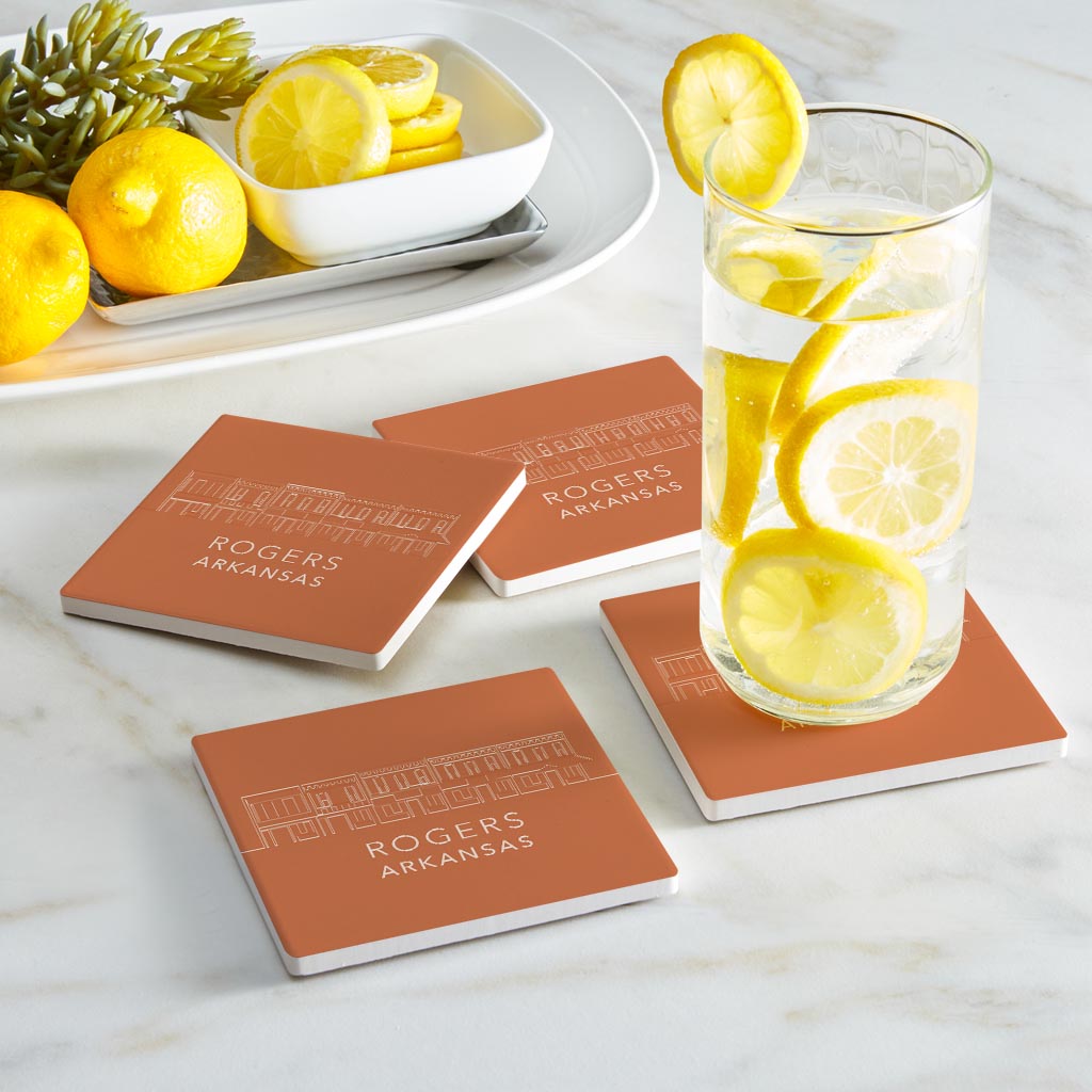 Modern Minimalist Arkansas Rogers Skyline State| Absorbent Coasters | Set of 4 | Min 2