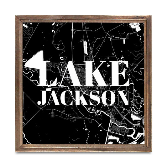 Minimalistic B&W Texas Lake Jackson Map | Wood Sign | Eaches | Min 1