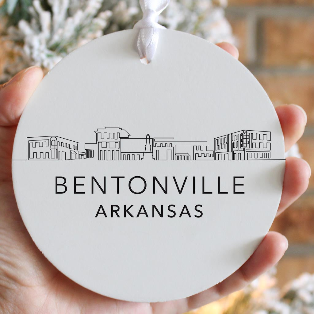 Minimalist B&W Arkansas Bentonville Skyline State | Wood Ornament | Eaches | Min 6