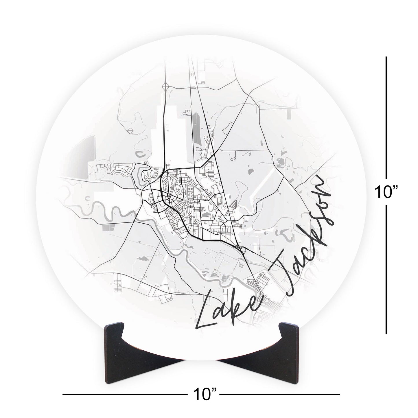 Minimalistic B&W Texas Lake Jackson Circle Map | Wood Sign | Eaches | Min 1