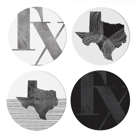 Modern Black White Texas Set | Absorbent Coasters | Set of 4 | Min 2