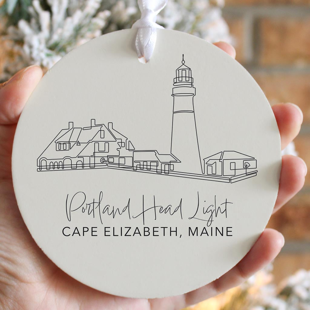 Cream Portland Head Light| Wood Ornament | Eaches | Min 6