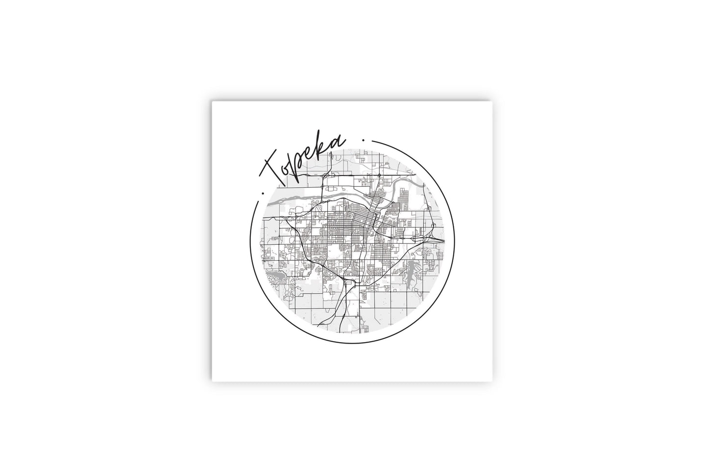 Minimalist B&W Kansas Topeka Circle Map | Wood Sign | Eaches | Min 2