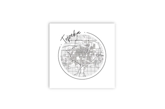 Minimalist B&W Kansas Topeka Circle Map | Wood Sign | Eaches | Min 2