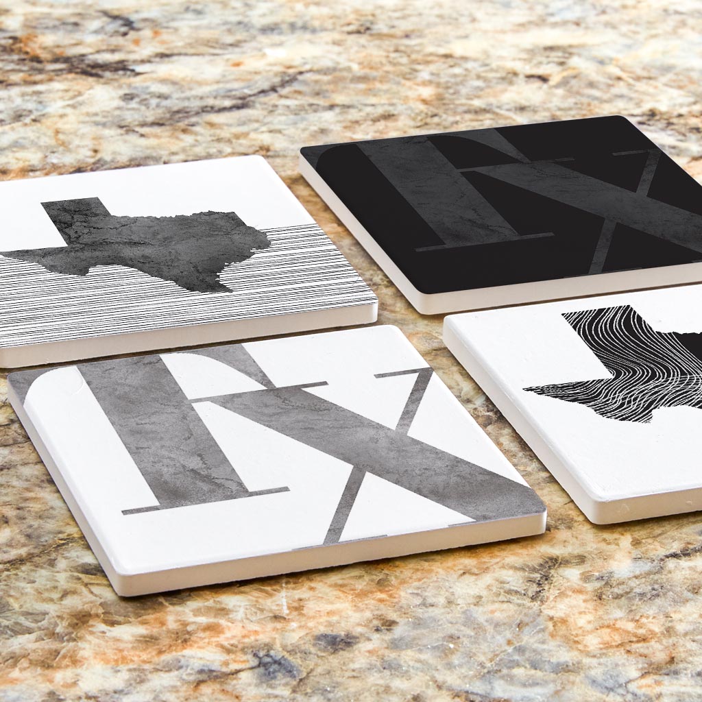 Modern Black White Texas Set | Absorbent Coasters | Set of 4 | Min 2