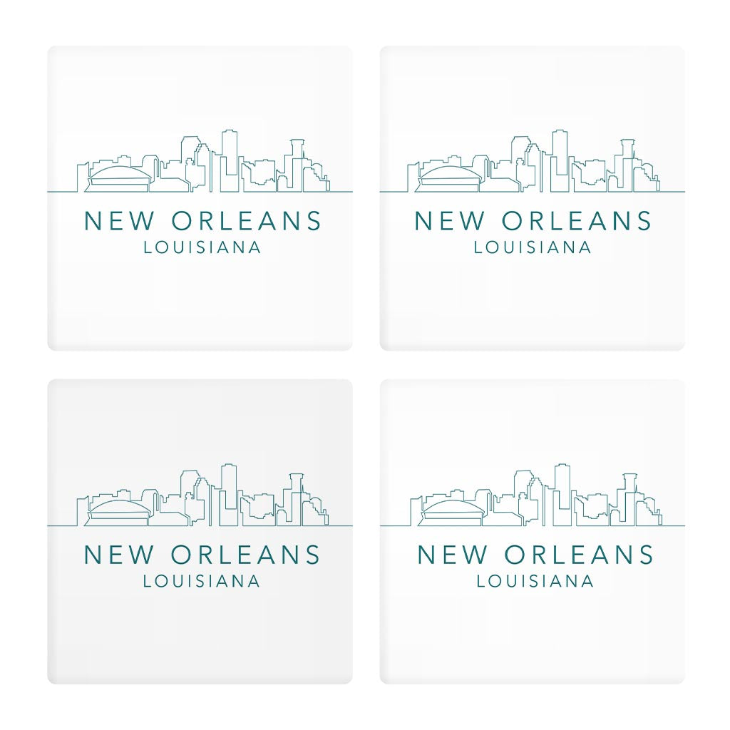 Blue White New Orleans Skyline | Absorbent Coasters | Set of 4 | Min 2