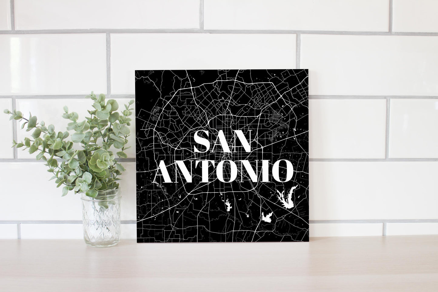 Minimalistic B&W Texas San Antonio Map | Wood Sign | Eaches | Min 2