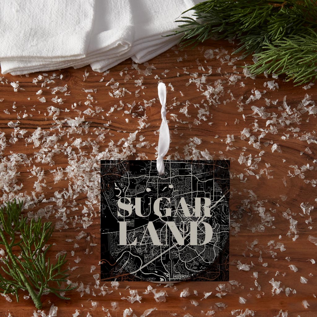 Minimalistic B&W Texas Sugarland Map | Wood Ornament | Eaches | Min 6