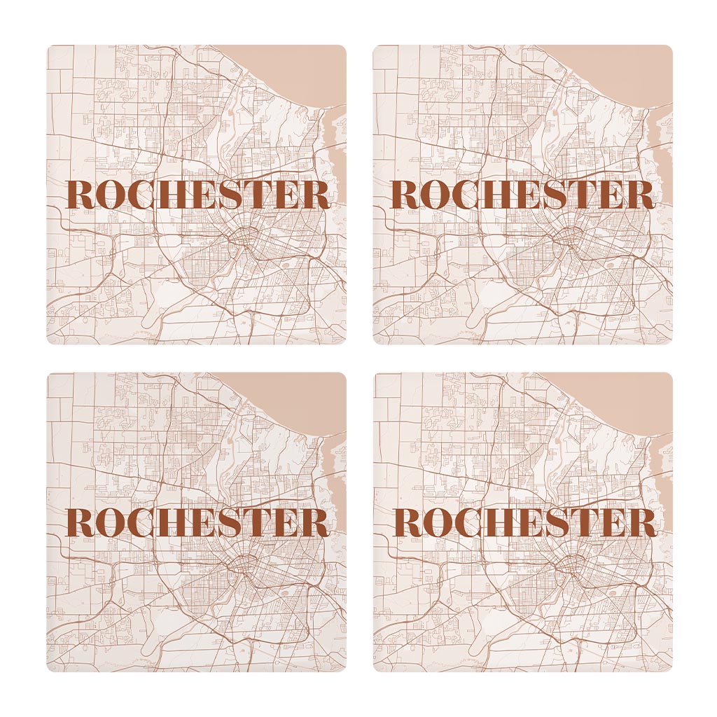 Modern Minimalist New York Rochester Map | Absorbent Coasters | Set of 4 | Min 2