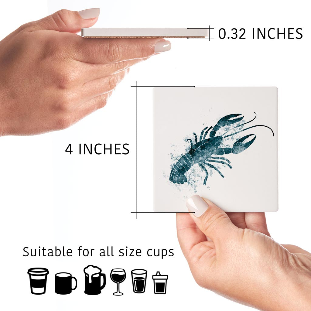 Blue White Water Color Crawfish | Absorbent Coasters | Set of 4 | Min 2