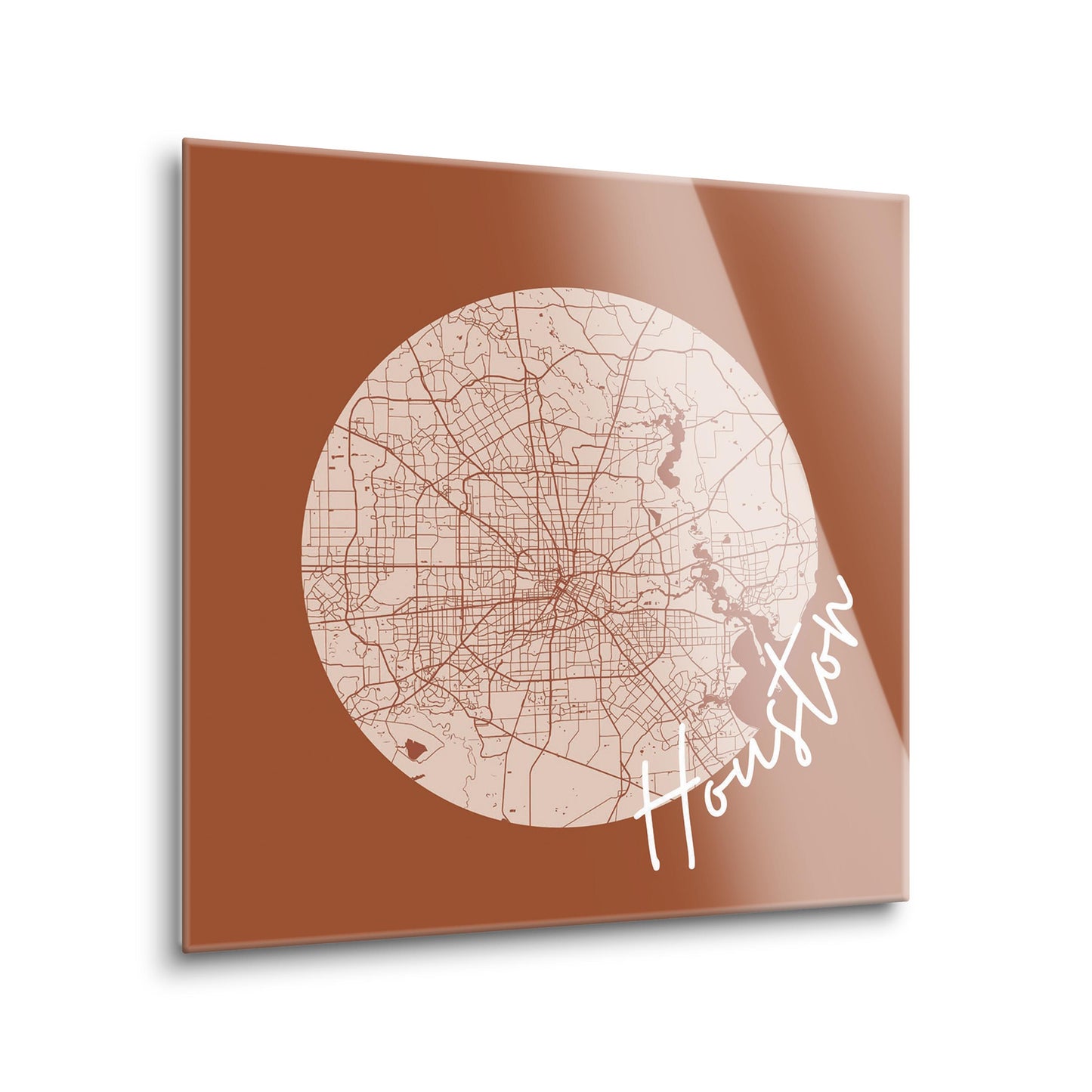 Modern Minimalist Houston Texas Map | Hi-Def Glass Art | Eaches | Min 2