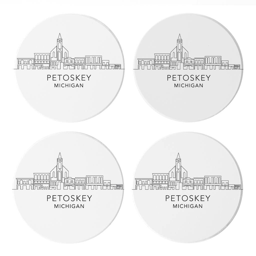 Minimalistic B&W Michigan Petoskey Skyline | Absorbent Coasters | Set of 4 | Min 2