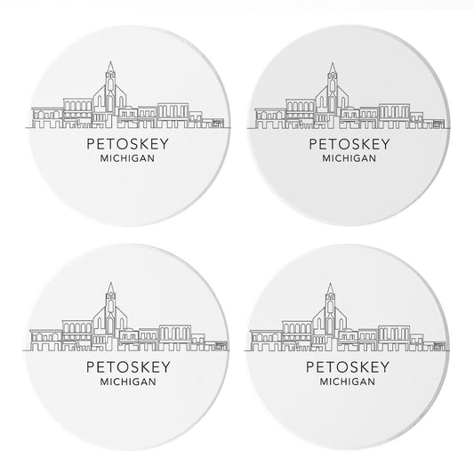 Minimalistic B&W Michigan Petoskey Skyline | Absorbent Coasters | Set of 4 | Min 2