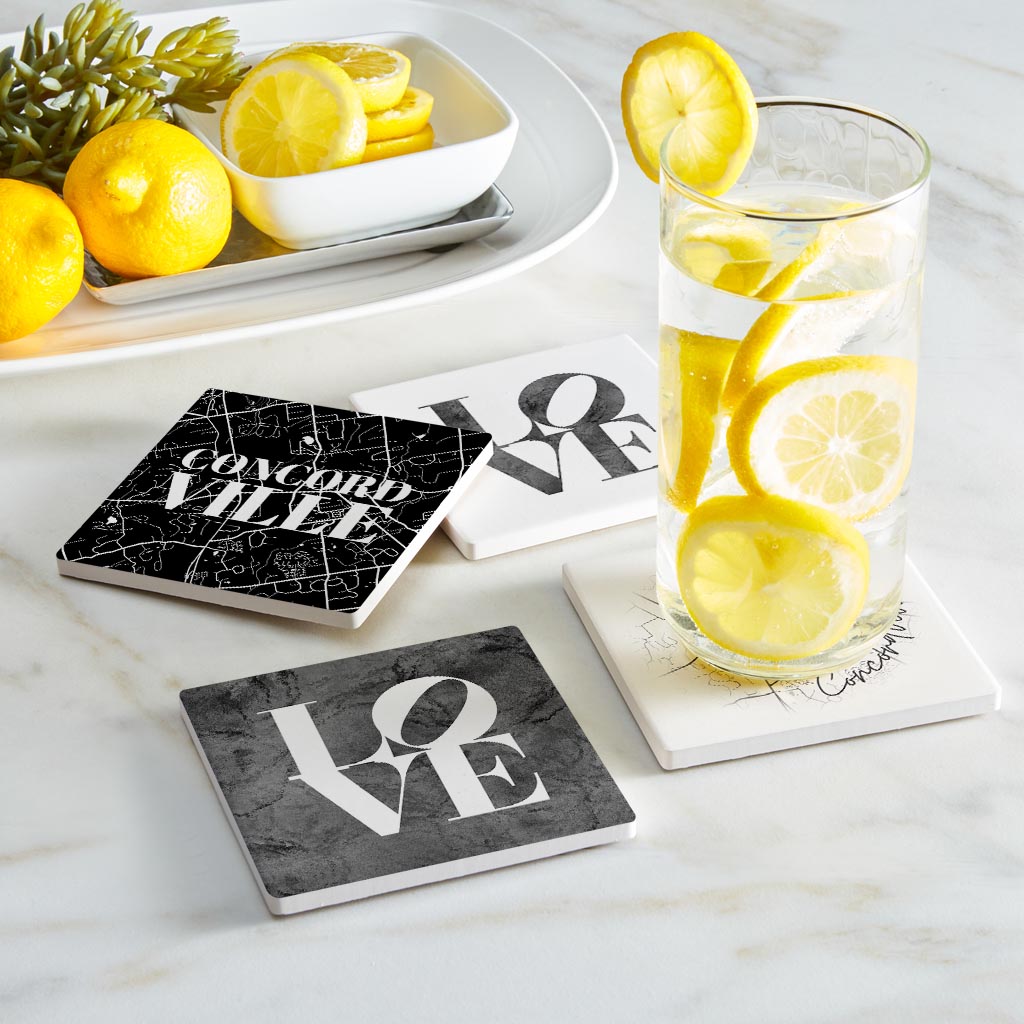 Minimalistic B&W Pennsylvania Concordville Maps Love| Absorbent Coasters | Set of 4 | Min 2