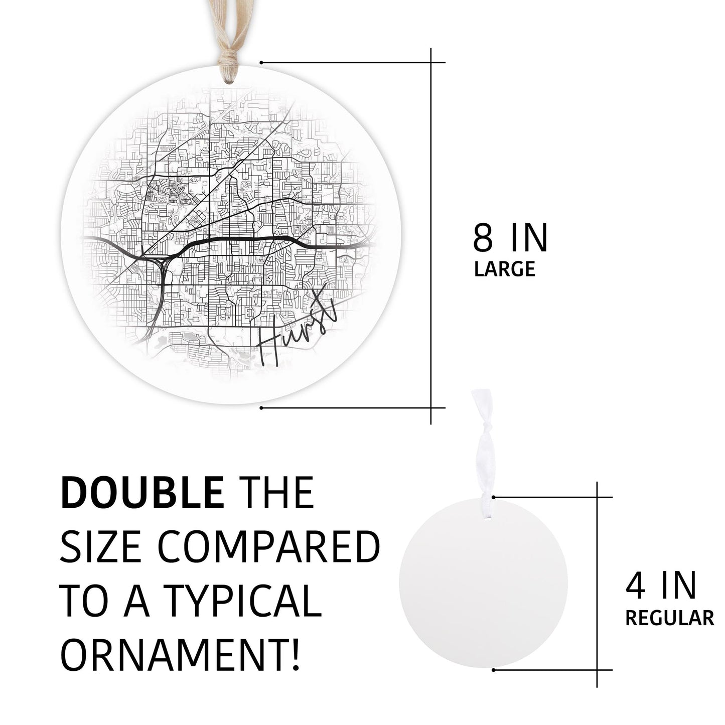 Minimalistic B&W Texas Hurst Circle Map | Wood Ornament | Eaches | Min 1