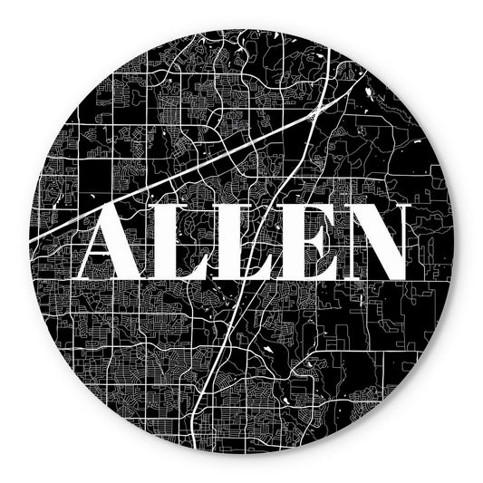 Minimalistic B&W Texas Allen Map | Wood Sign | Eaches | Min 1