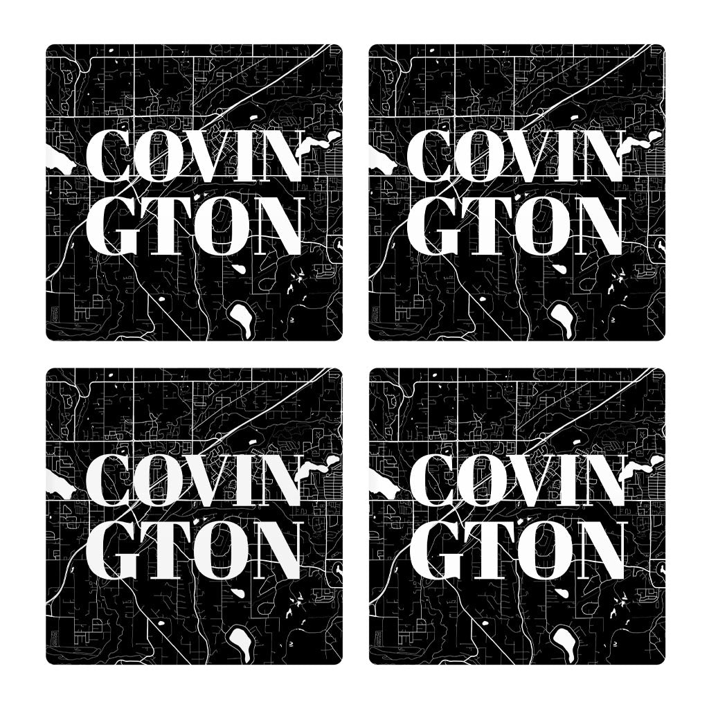 Minimalistic B&W Washington Covington Map | Absorbent Coasters | Set of 4 | Min 2