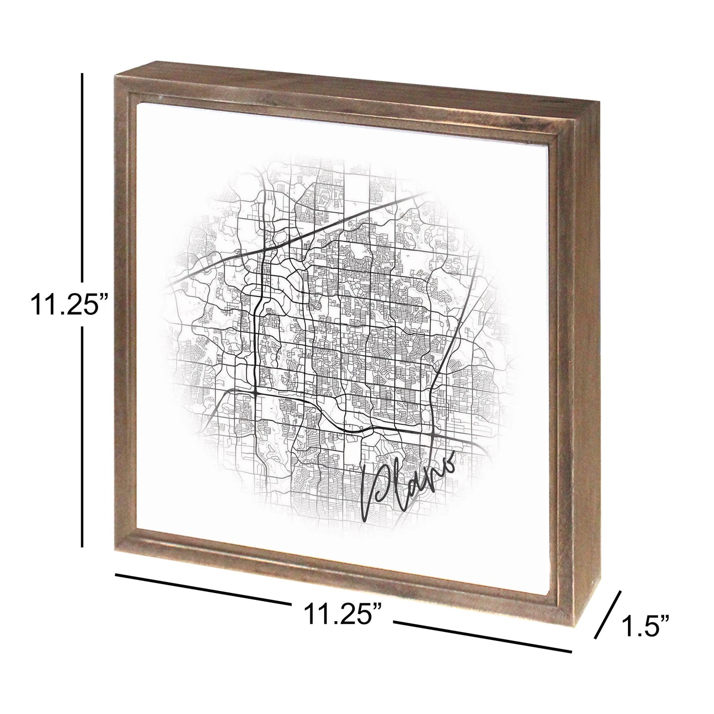 Minimalistic B&W Texas Plano Circle Map | Wood Sign | Eaches | Min 1