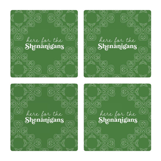 Dark Green Shamrock Here For The Shenanigans | Absorbent Coasters | Set of 4 | Min 2