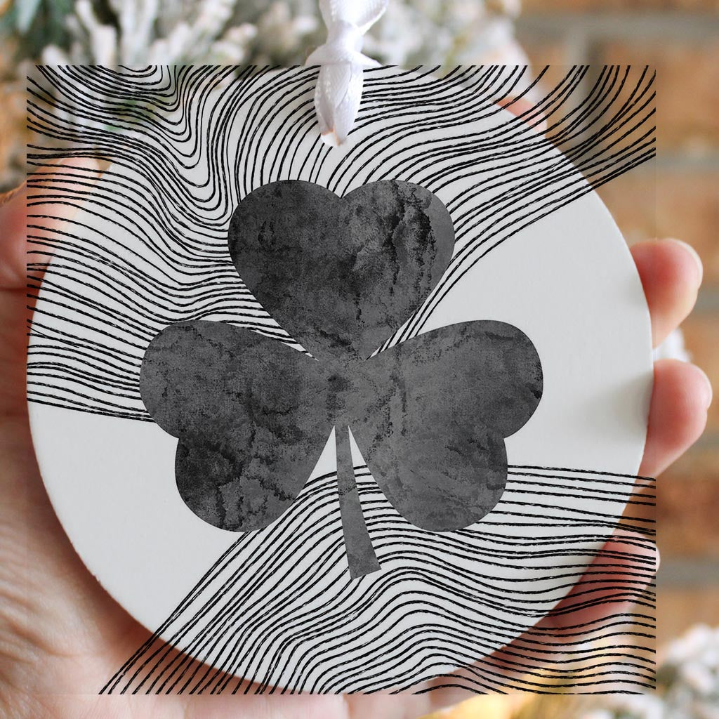 Minimalistic B&W Shamrock Fluid Lines | Wood Ornament | Eaches | Min 6