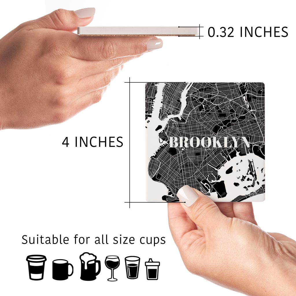 Minimalistic B&W New York Brooklyn Map| Absorbent Coasters | Set of 4 | Min 2