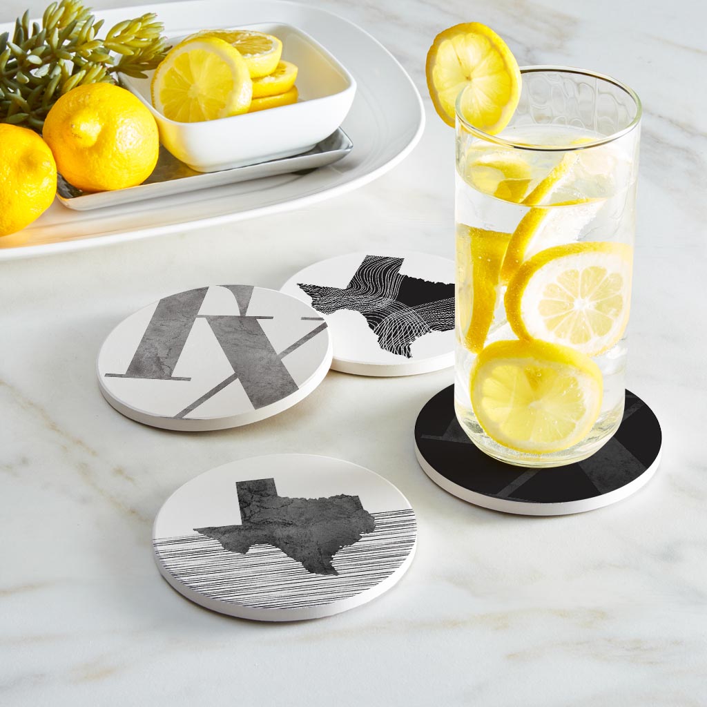 Modern Black White Texas Set | Absorbent Coasters | Set of 4 | Min 2