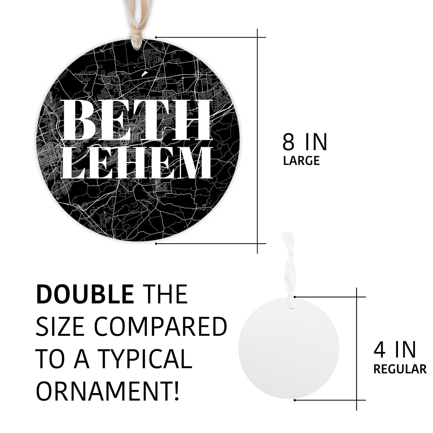 Minimalistic B&W Pennsylvania Bethlehem Map | Wood Ornament | Eaches | Min 1