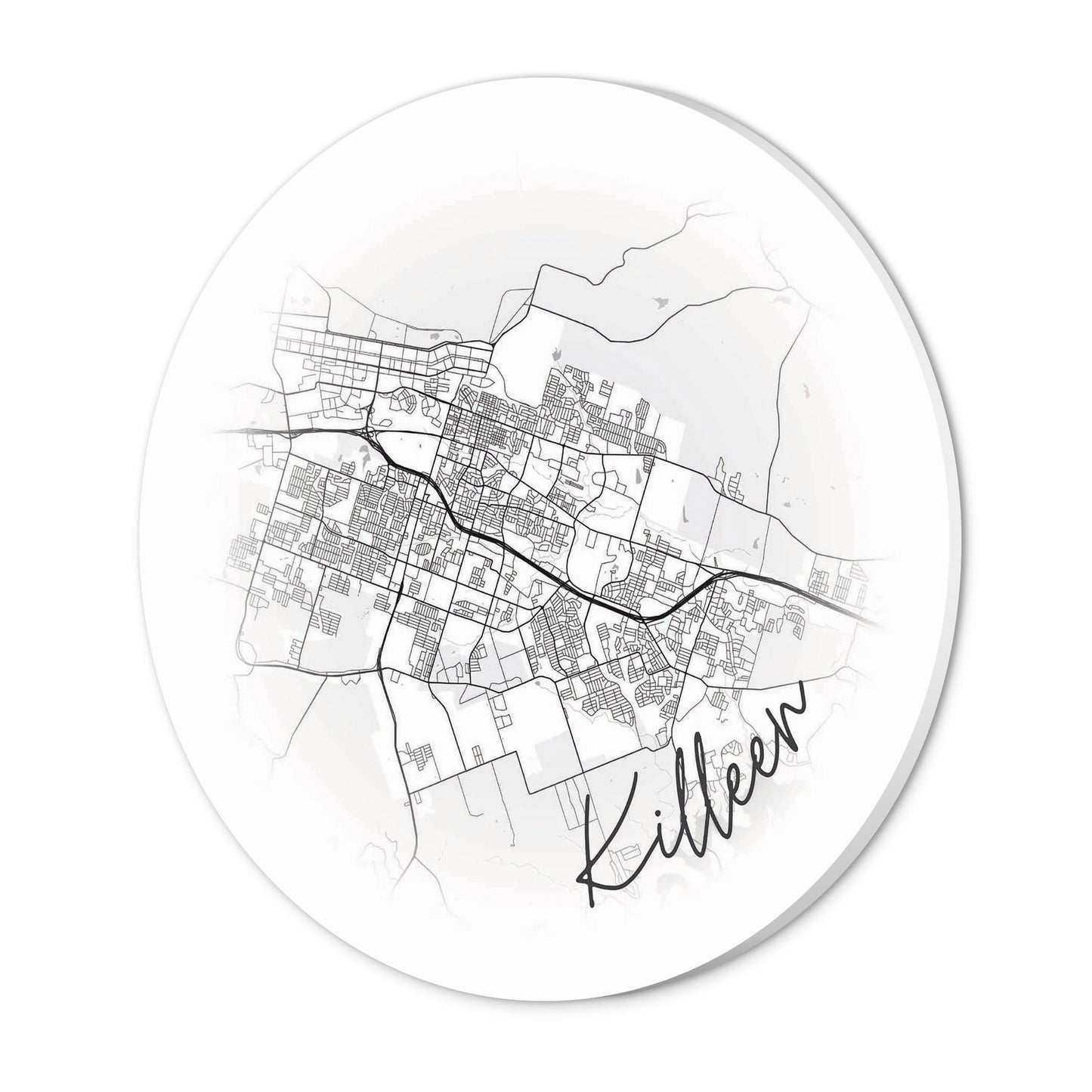 Minimalistic B&W Texas Killeen Circle Map | Wood Sign | Eaches | Min 1