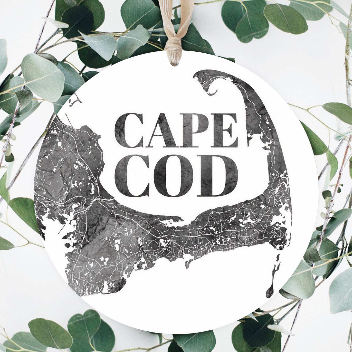 Minimalistic B&W Cape Cod Map | Wood Ornament | Eaches | Min 1