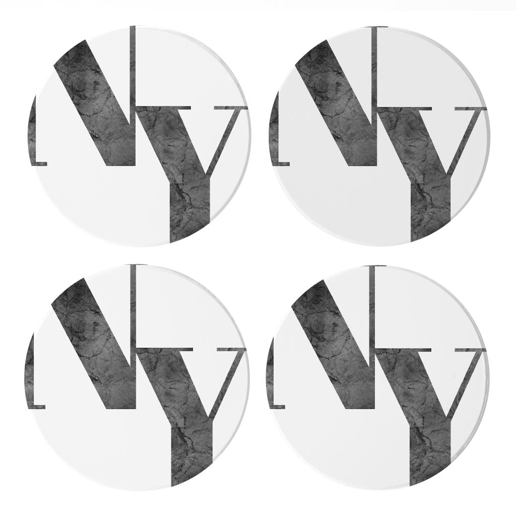 Minimalistic B&W New York White Initials | Absorbent Coasters | Set of 4 | Min 2