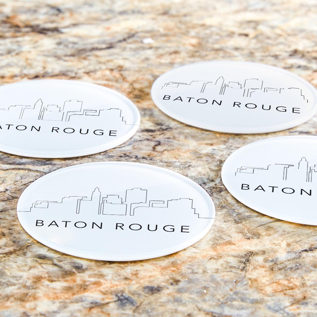 Modern Louisiana Baton Rouge City Line Drawing | Hi-Def Glass Coasters | Set of 4 | Min 2