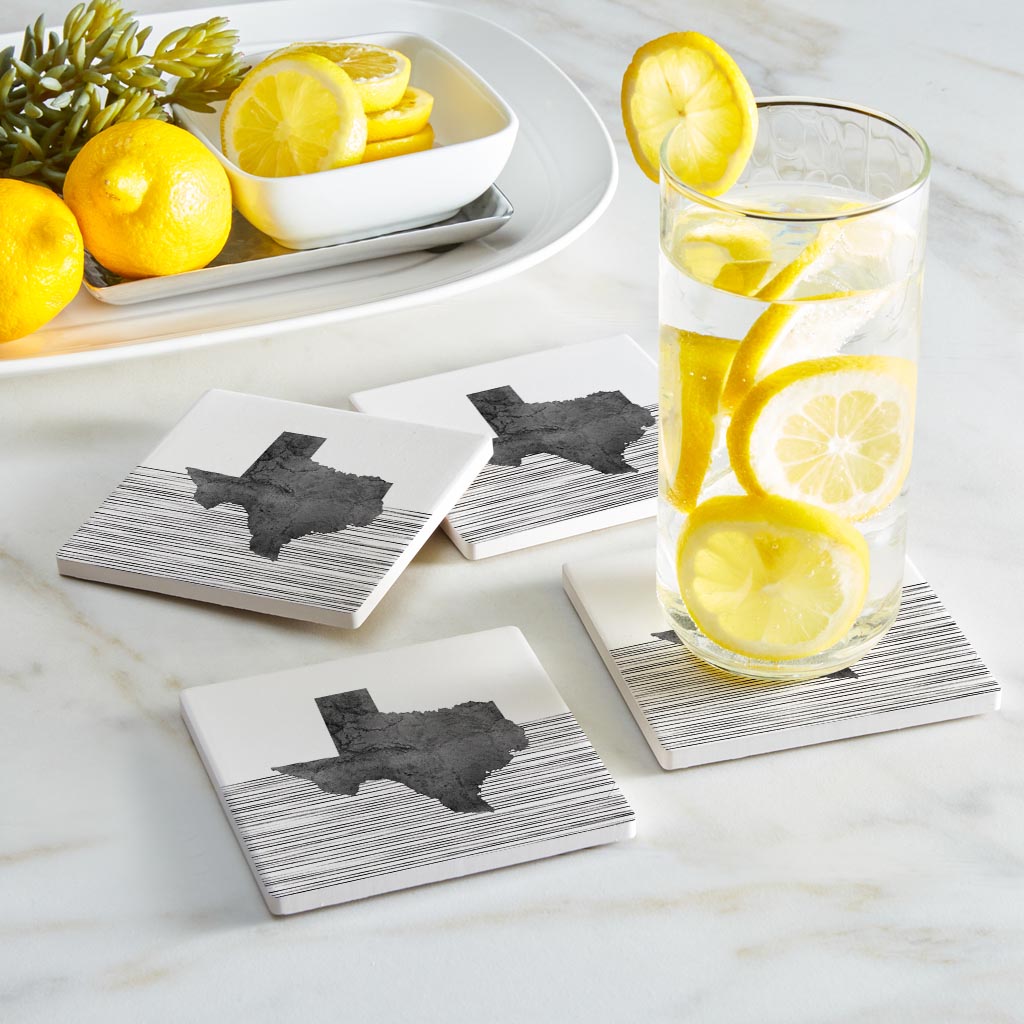 Modern Texas State Shape With Straight Lines | Absorbent Coasters | Set of 4 | Min 2