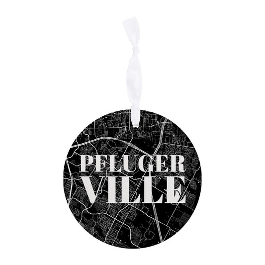 Minimalistic B&W Texas Pflugerville Map | Wood Ornament | Eaches | Min 6